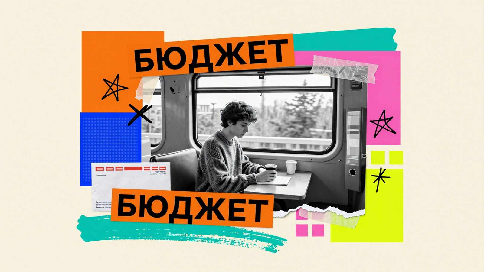 Бесплатное высшее заочное образование: художественный коллаж со студентом заочного отделения в дороге и надписью Бюджет
