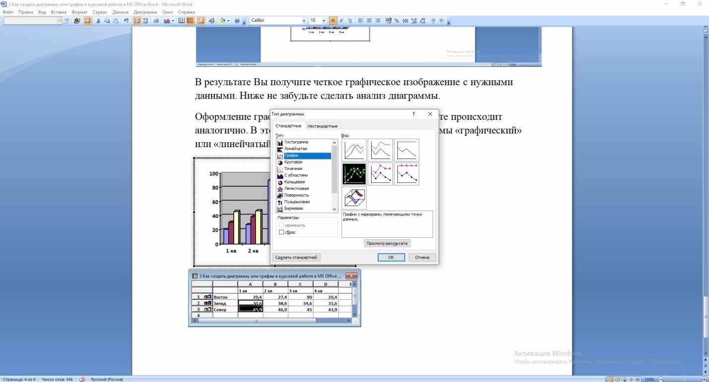 Как создать диаграмму или график в курсовой работе в MS Office Word? *  Помощь студентам