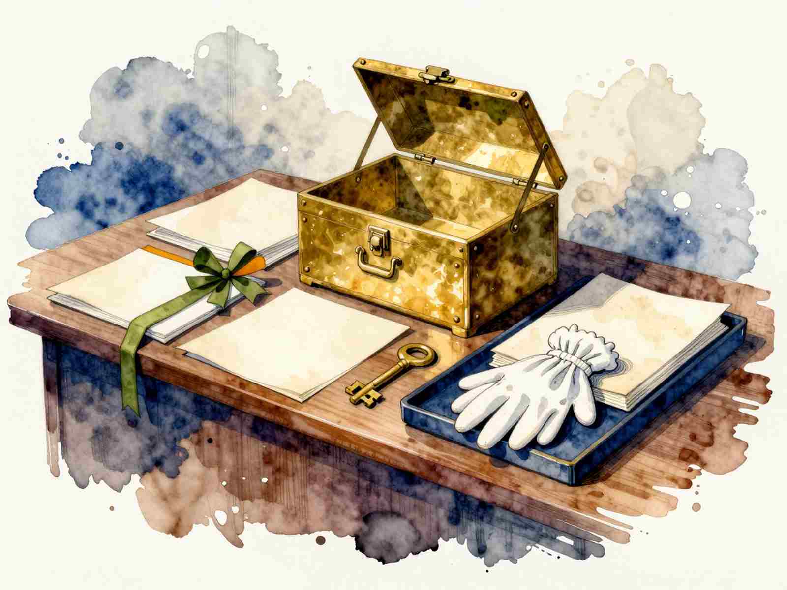 Безопасная сделка с Disshelp: защищенная депозитная шкатулка и подготовленные папки соглашений на столе гаранта