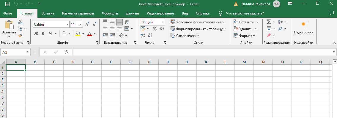 Открываем пустой лист в Эксель