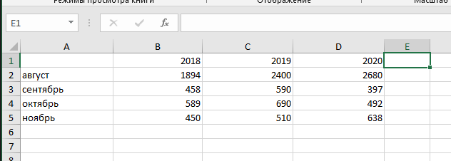 ячейка в начале строки Выбираем ячейку справа в начале первой строки