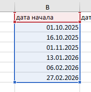 выделение столбца Выделяем столбец «Дата начала»