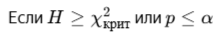 Условие отвержения нулевой гипотезы