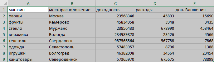Выделяем таблицу