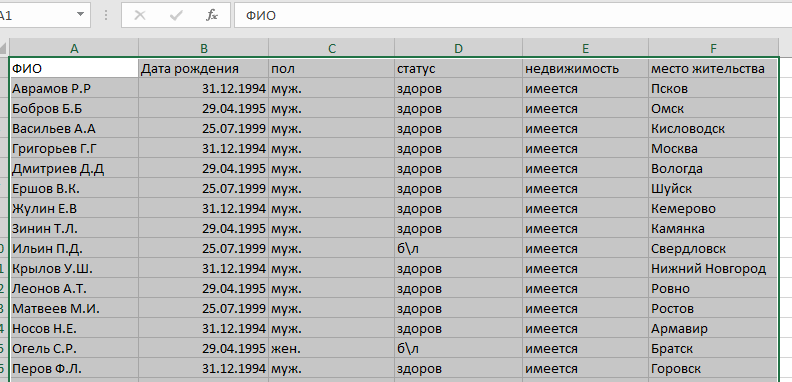 выделение таблицы Выделяем таблицу с данными