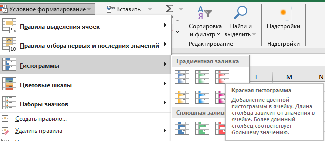 цветная гистограмма в эксель Работа с гистограммой