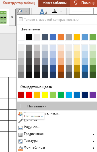 цвет заливки таблицы Заливка таблицы