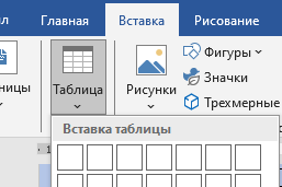 Выбираем опцию Таблица