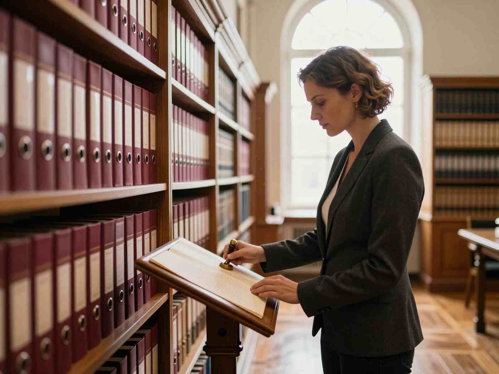 Срок действия кандидатского минимума по юриспруденции: исследовательница в архиве юридического факультета проверяет аттестационные дела соискателей