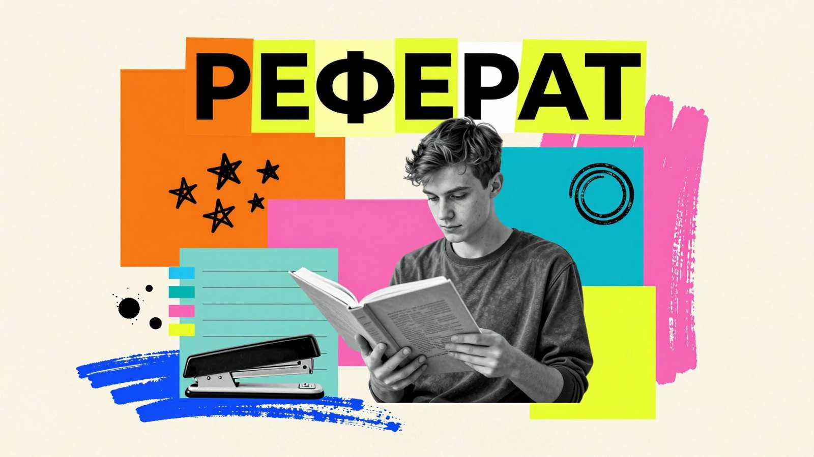 Написание реферата: студент изучает справочные материалы и структуру работы при подготовке реферата