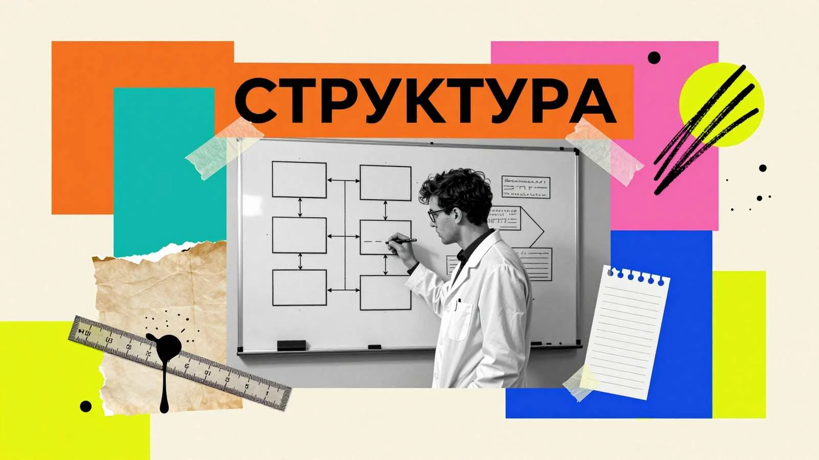 Подготовка плана диссертационного исследования: исследователь выстраивает логическую структуру научной работы на модульном стенде